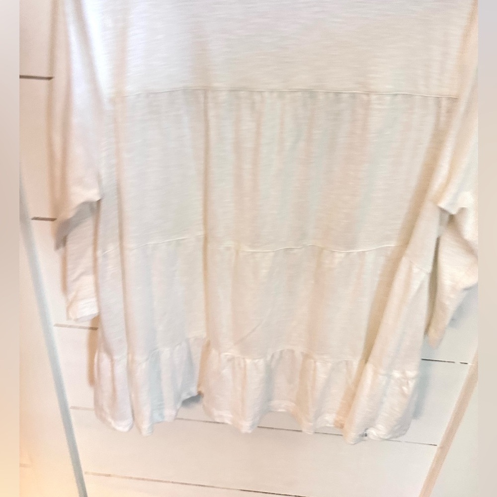 J JILL L White V neck cotton tiered minimalist cottagecore long sleeve top - Picture 4 of 12